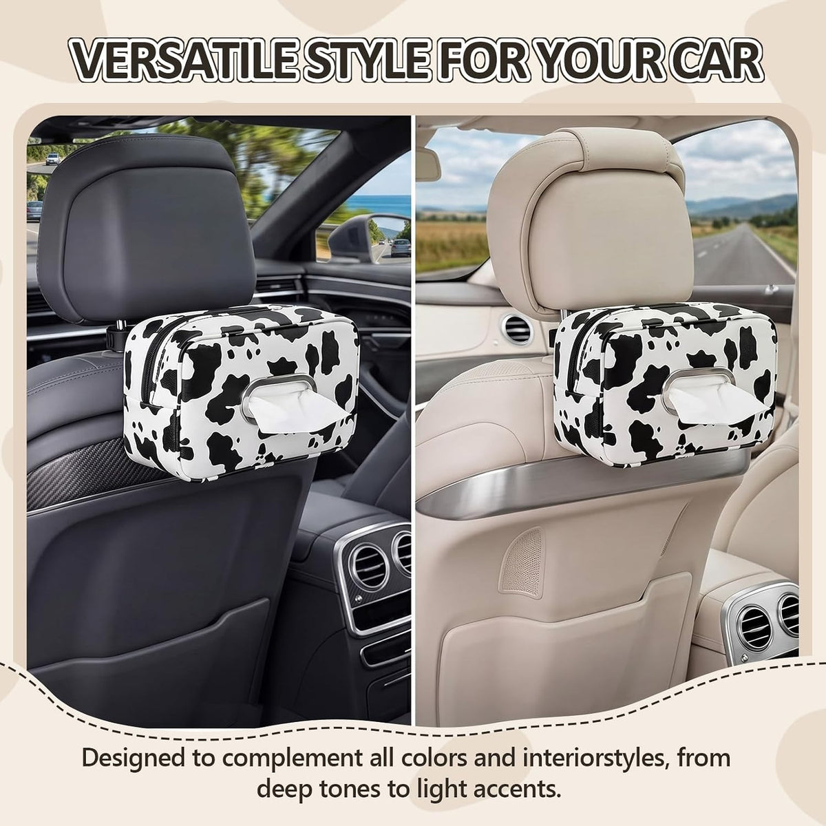 Marble Car Tissue Holder, 9.8 x 5.9 x 4.7 PU Leather Headrest Organizer