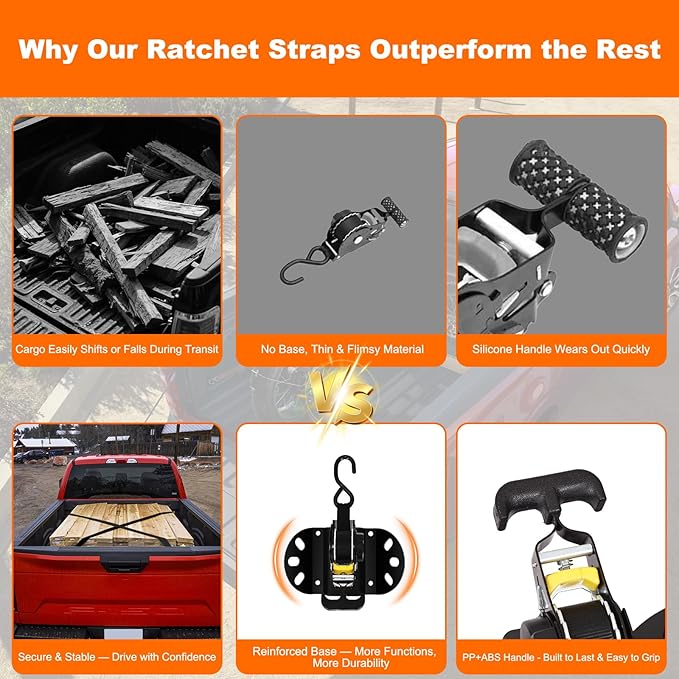 XCBYT Retractable Ratchet Straps for 2015-2024 Ford F-150, 2 Pack Heavy Duty Truck Bed Tie Down Straps, 1" x 10FT Self-Retracting Cargo Straps, 1322LB Break Strength, Easy Install F150 Accessories