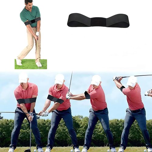 NISIGY Retractable Golf Swing Trainer, Golf Grip Trainer and Right-Handed Golf Training Aid for Chipping Hitting, Ideal Golf Swing Training Aid with Arm Band for Indoor & Outdoor Use