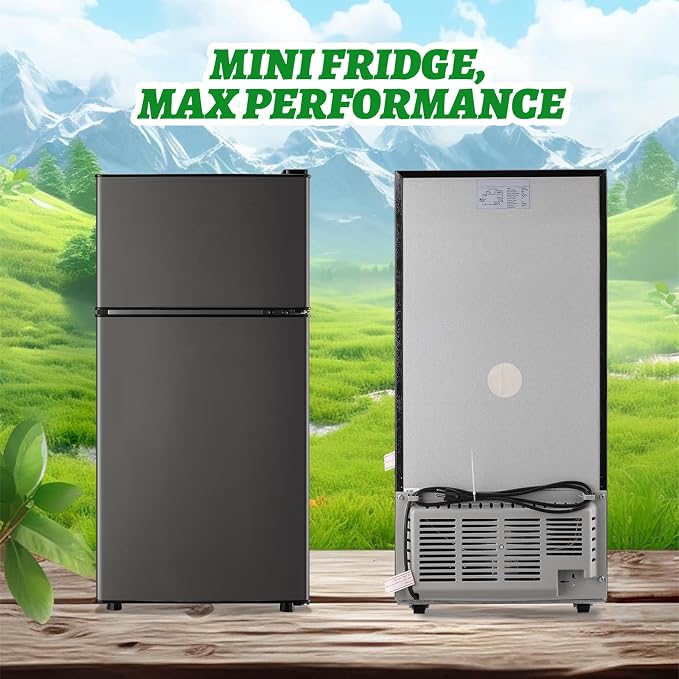 Mini Fridge with Top Freezer Apartment Size Dual Door Compact Small Refrigerator for Personal Use Small Mini Fridge with Egg tray, 7 Temperature Control For Dorm, Apatmet, Dark Grey