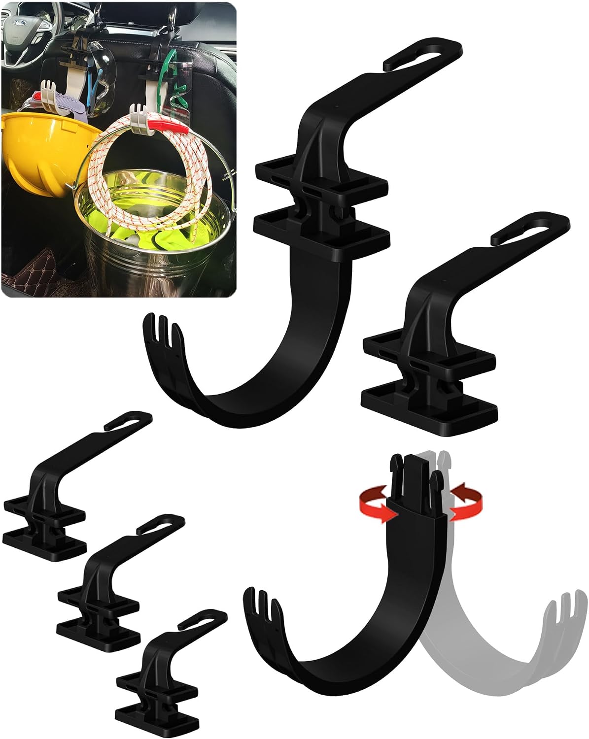 Concealable XL Hard Hat Holder for Truck, 3‑Size Heavy-Duty Car Seat Hooks