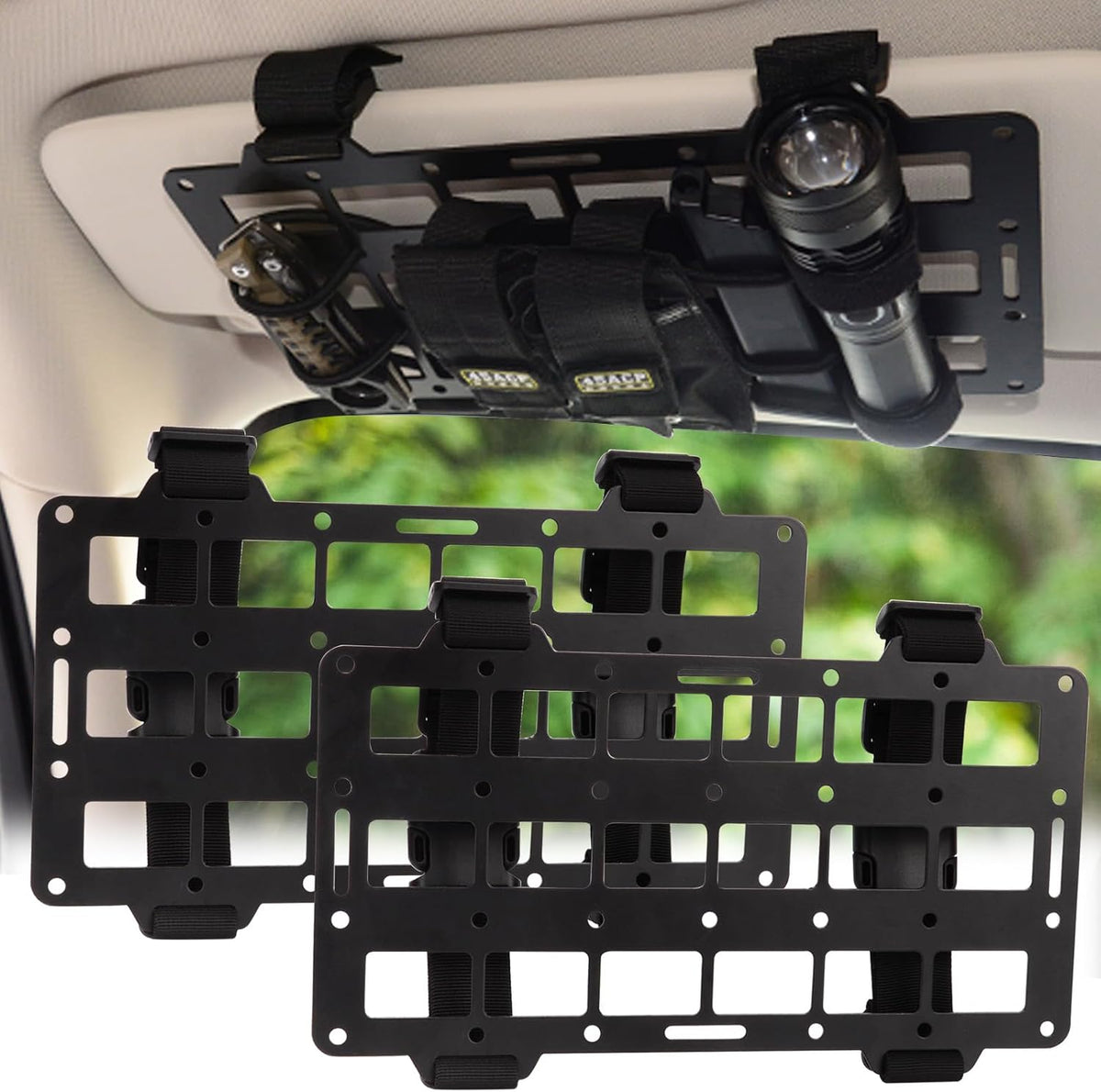 Pridefend Aluminum Alloy Molle Visor Organizer ,Rigid Aluminum Alloy MOLLE Panel Compatible with Backpack Tactical, Versatile Car Sun Visor Organizer for Trucks Vehicle SUV Interior Accessories
