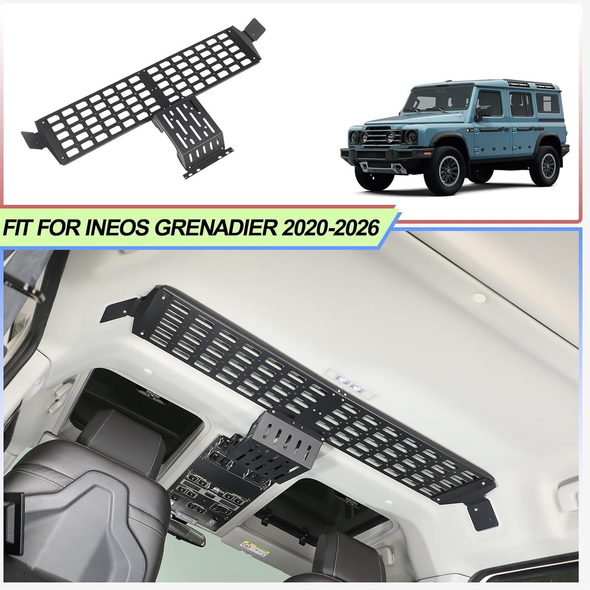 Overhead Roof MOLLE Panel Compatible with INEOS Grenadier 2020-2026 Accessories, Inner Roof Cargo Rack Storage Shelf Holder, Front Molle Panel Roof Rack Top Organizer Bracket Modular Luggage Carrier