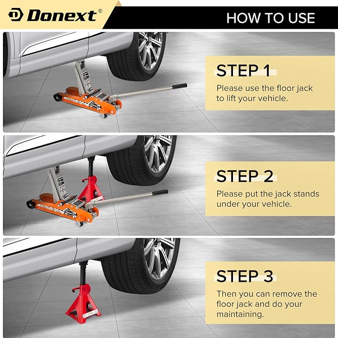 Donext Jack Stands 3 Ton (6,500 lb) Capacity Steel, 1 Pair Red Lifting Stand Adjustable Jack Stands