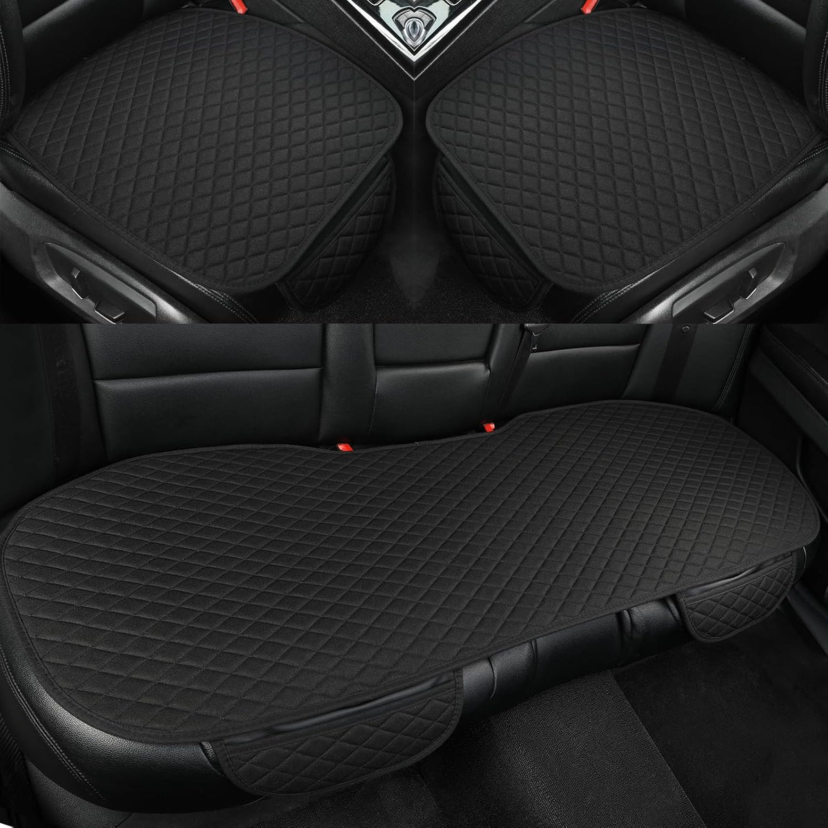 West Llama Linen Car Seat Covers,Bottom Seat Covers for Cars Include 1 Pair Front Driver Seat Pad Mat and 1 Rear Bench Cover Universal Fits 90% Vehicles,SUVs,Cars,Sedans(3Piece-Black)
