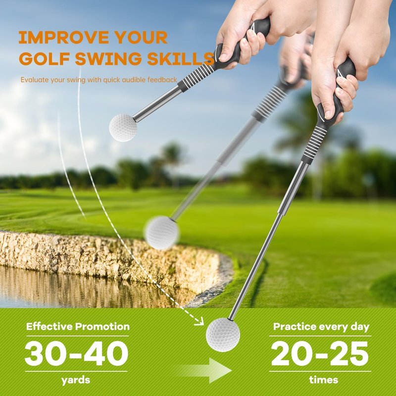 Retractable Golf Swing Trainer,Warm-Up Golf Training Aid,Golf Grip Trainer,Right-Handed Strength & Tempo Training for Chipping Hitting,Golf Accessories for Men (Right Handed-Jet Black)