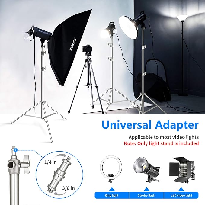 NEEWER 118"/3m Stainless Steel Light Stand, Spring Cushioned Heavy Duty