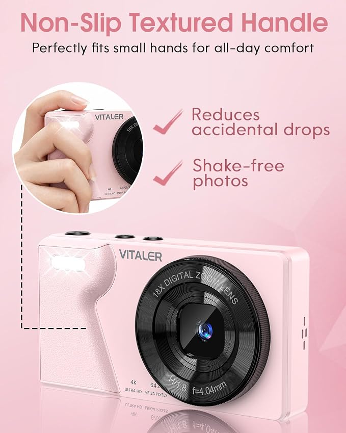Digital Camera with Front Rear Lens, Autofocus 64MP 4K Camera