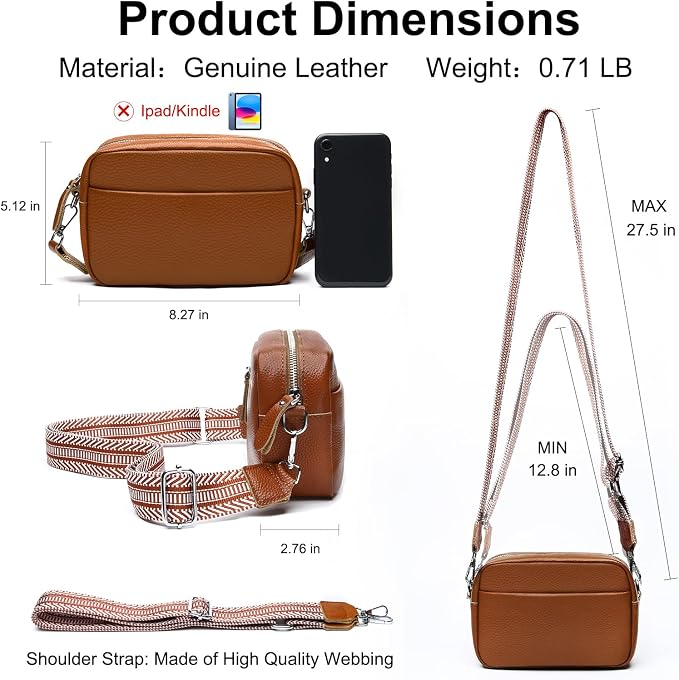 Small Crossbody Bags for Women Genuine Leather, Guitar Strap Shoulder Handbag
