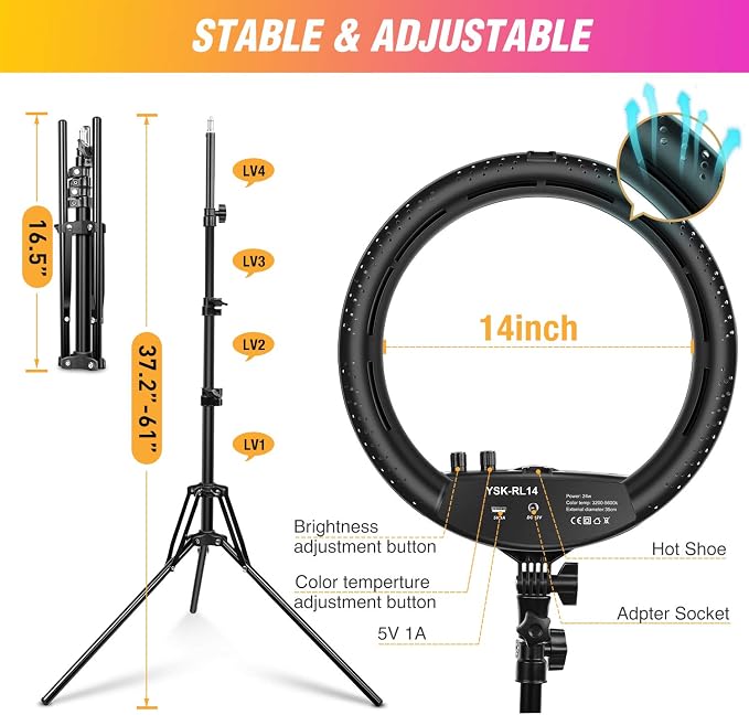 Ring Light with Tripod Stand, Yesker 14 Inch LED Ringlight Kit with Phone