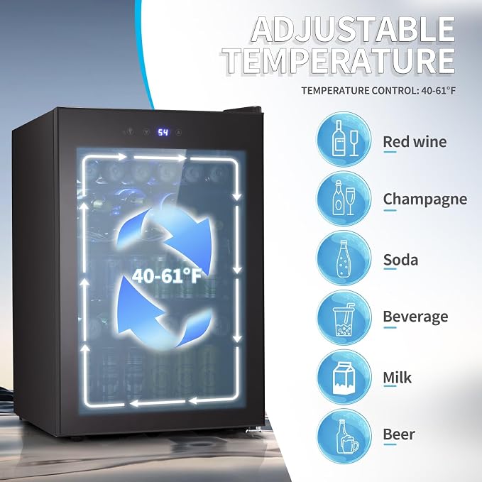 Antarctic Star Beverage Refigerator Cooler -145 Can Mini Fridge for Soda Beer or wine,with glass door, For Office or Bar with Adjustable Removable Shelves，4.5 Cu. Ft. (Black)