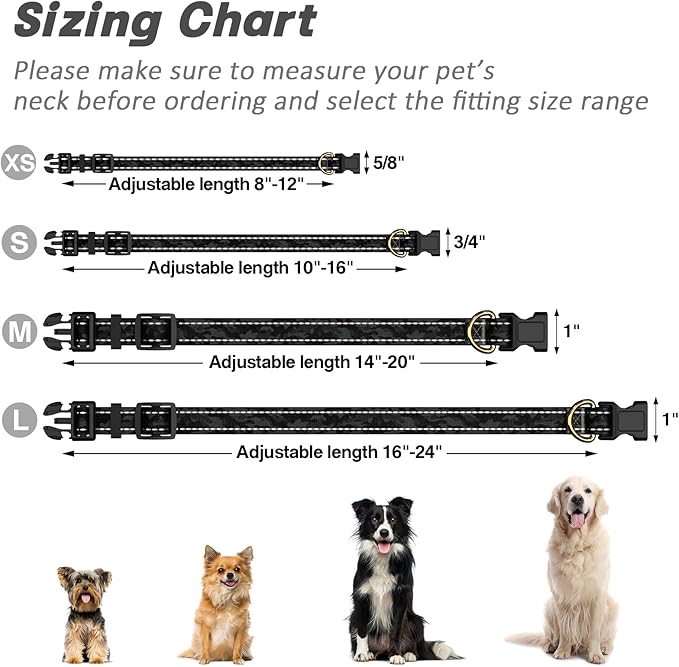 Reflective Dog Collar for Large Dogs, Cute Camouflage Adjustable Heavy-Duty Nylon Puppy Collar for Boy and Girl Female, Soft Pet Accessories with Quick Release Buckle, Black