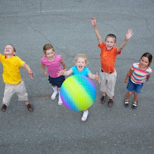ArtCreativity Rainbow Playground Ball - 9 Inch Bouncy Kick Ball with Hand Pump | Durable Outdoor Fun for Kids