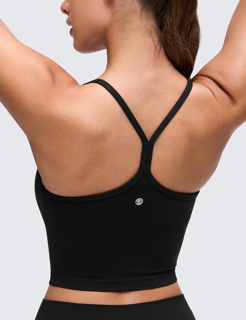 CRZ YOGA Butterluxe Y-Back Crop Tank Top for Women | Padded Longline Sports Bra in Spaghetti Strap Design
