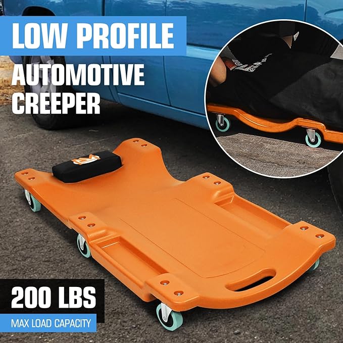 PM PERFORMOTOR 40" L X 19" W Vehicle Repair Low Profile Automotive Creeper w/Padded Headrest, Orange, PM-TOL-CPC40-OG