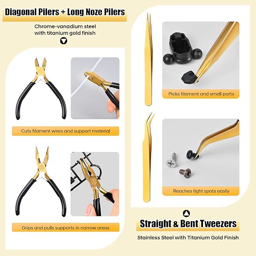 3D Printer Tool Kit, Premium Black & Gold 40-Piece 3D Printing Tool Set