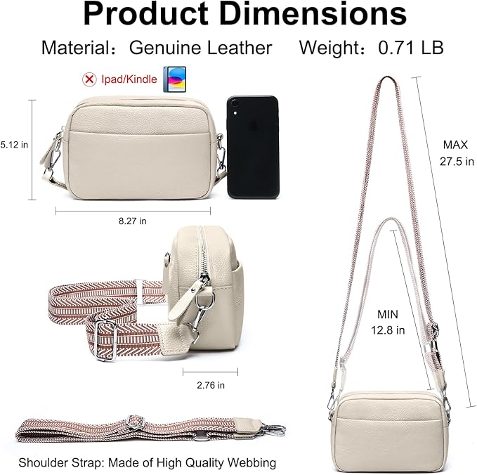 Small Crossbody Bags for Women Genuine Leather, Guitar Strap Shoulder Handbag