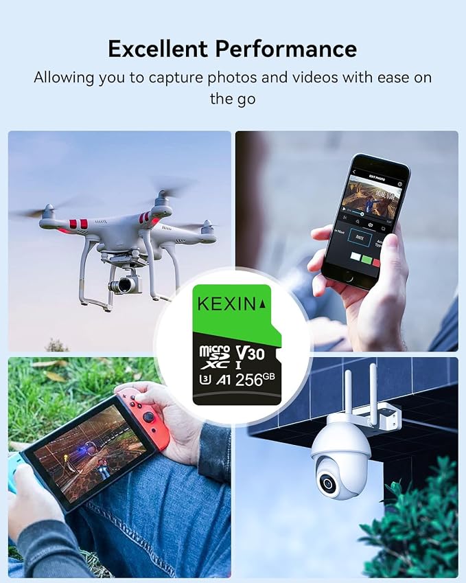 KEXIN 256GB Micro SD Card with SD Adapter microSDXC Memory Card UHS-I A1 V30 U3