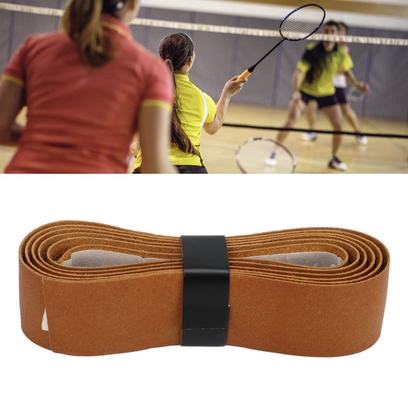 VBESTLIFE Leather Tennis Racket Grip Tape with Sweat Absorption, Badminton Racket Overgrip Tape Replacement for Tennis Badminton (Brown)