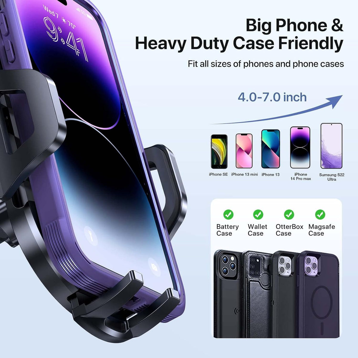 Universal Phone Mount for Car, Reliable Suction Hands-Free Car Phone Holder Mount, Automobile Cell Phone Holder Car for Dashboard Windshield Vent Fit for All Smartphones