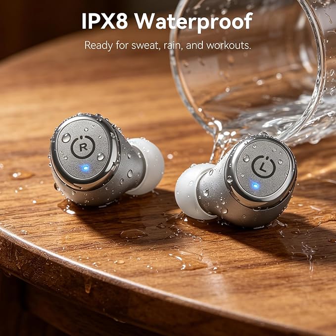 TOZO T10 Wireless Earbuds Powerful Bass Stereo Wireless Charging, APP, IPX8 | Waterproof, 55H Playtime, Ergonomic Design In Ear buds, App Customize EQ, Bluetooth 5.3 Headphones for Work, Travel, Gray
