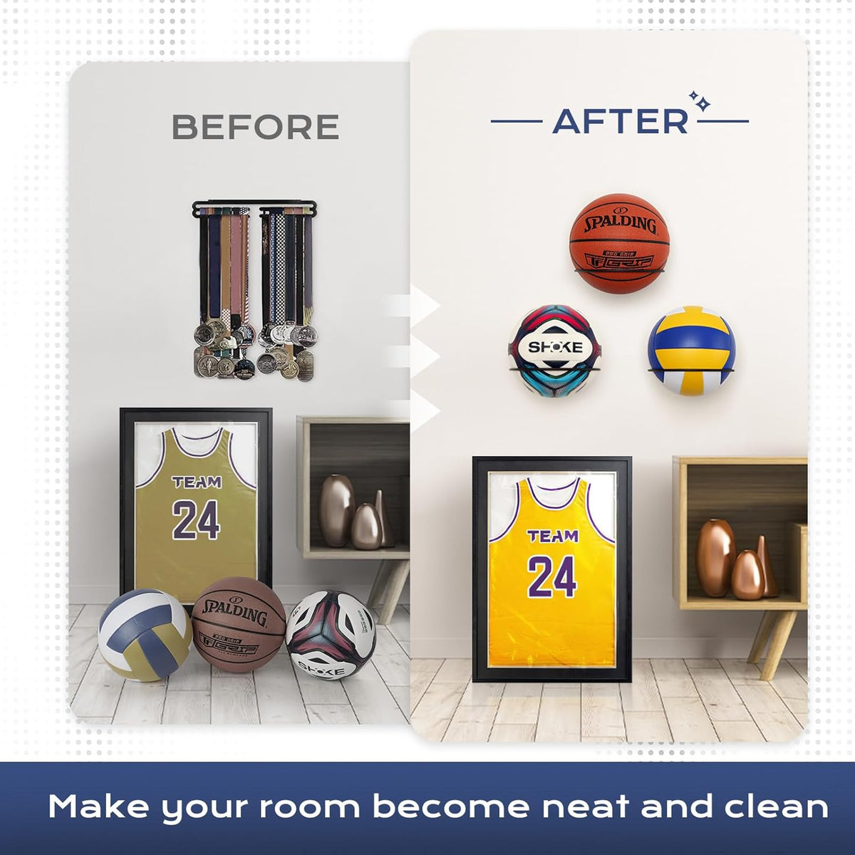 PUERSI Wall Mount Ball Holder - Versatile Display Storage for Basketball, Football, Soccer, Volleyball