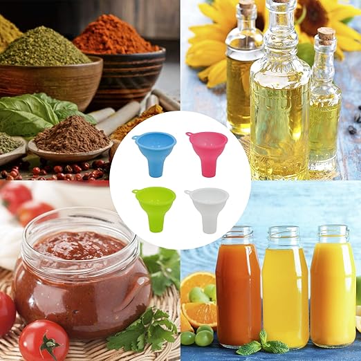 4 PCS Wide Mouth Funnels, Silicone Funnels for Filling Bottles, Multi Color Flexible Canning Funnel Set for Jars, Kitchen Use, Liquid Oil and Powder Transfer(Color 2)