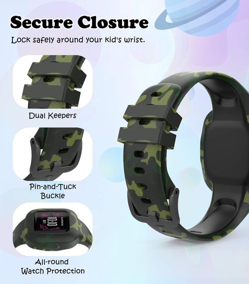 MoKo 3-Pack Strap Compatible with Garmin Vivofit jr. 3 Fitness Tracker, Soft Silicone Adjustable Replacement Band Wristband Bracelet, Camouflage Blue/Camouflage Gray/Camouflage Green
