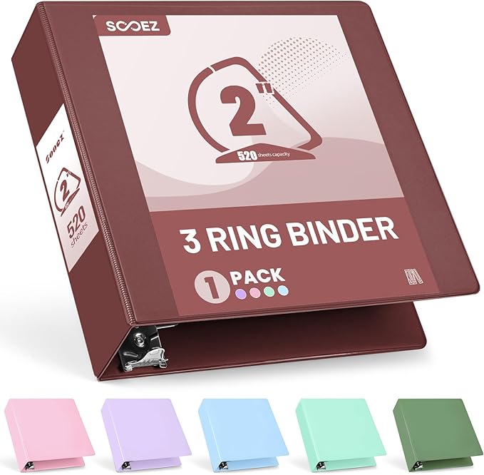 Sooez BinderX Extra Durable 2 Inch 3-Ring Binder, Holds 520 Sheets of 8.5x11