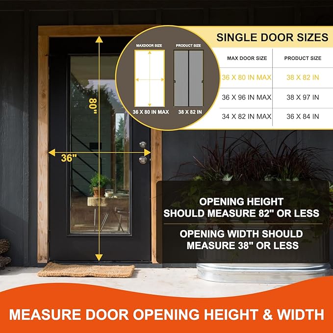 Fiberglass Magnetic Screen Door Fit Door Size 36 x 80 in- Heavy Duty Fiberglass Screen Door Mesh for Interior Door, Patio and Sliding Doors - Door Screen Magnetic Closure Let Fresh Air in