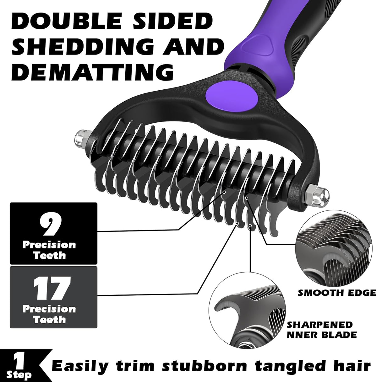 Skiennix Self-Cleaning Slicker Brush Set - 3PCS Pet Grooming Tools for Dogs, Cats & Horses | Skin-Friendly Dematting Comb (Purple)