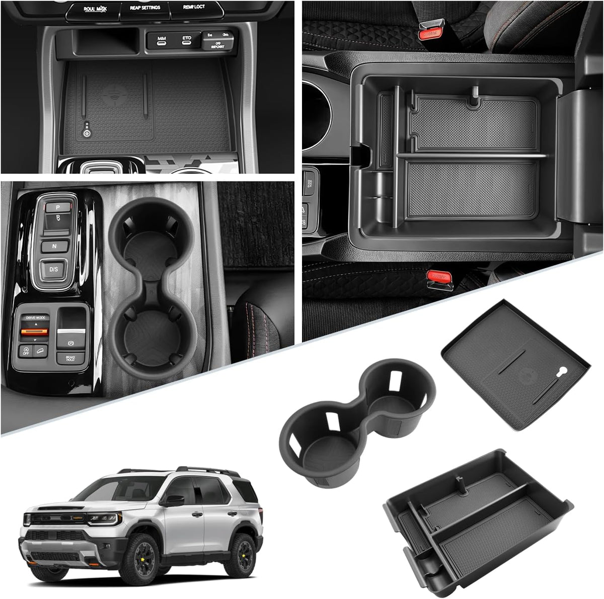 SKTU 3-Pack for 2026 2027 Honda Passport Center Console Organizer 2026 2027 Passport Console Tray & Wireless Charging Mat & Cup Holder Honda Passport 2026 2027 Accessories Console Non-Slip Pad