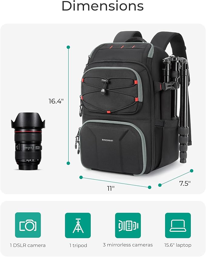 BAGSMART Camera Bag for Photographers, Professional Camera Bag Fits up to 15.6"