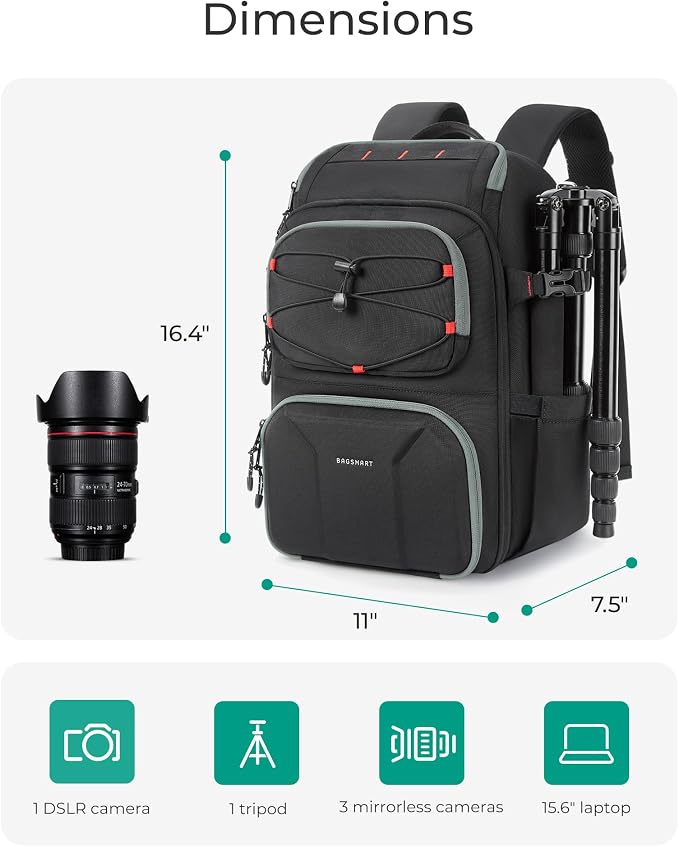 BAGSMART Camera Bag for Photographers, Professional Camera Bag Fits up to 15.6"