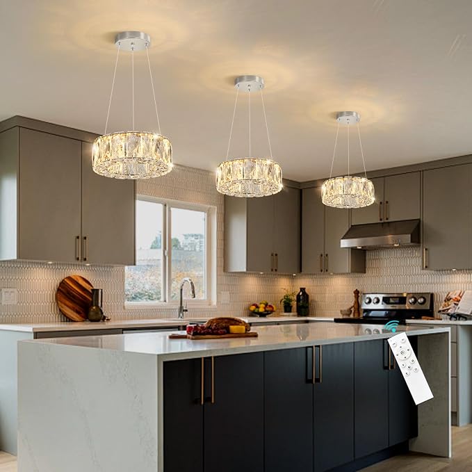 HAIXIANG Modern Crystal Chandelier Dimmable LED 8 Inch Ring Pendant Lights