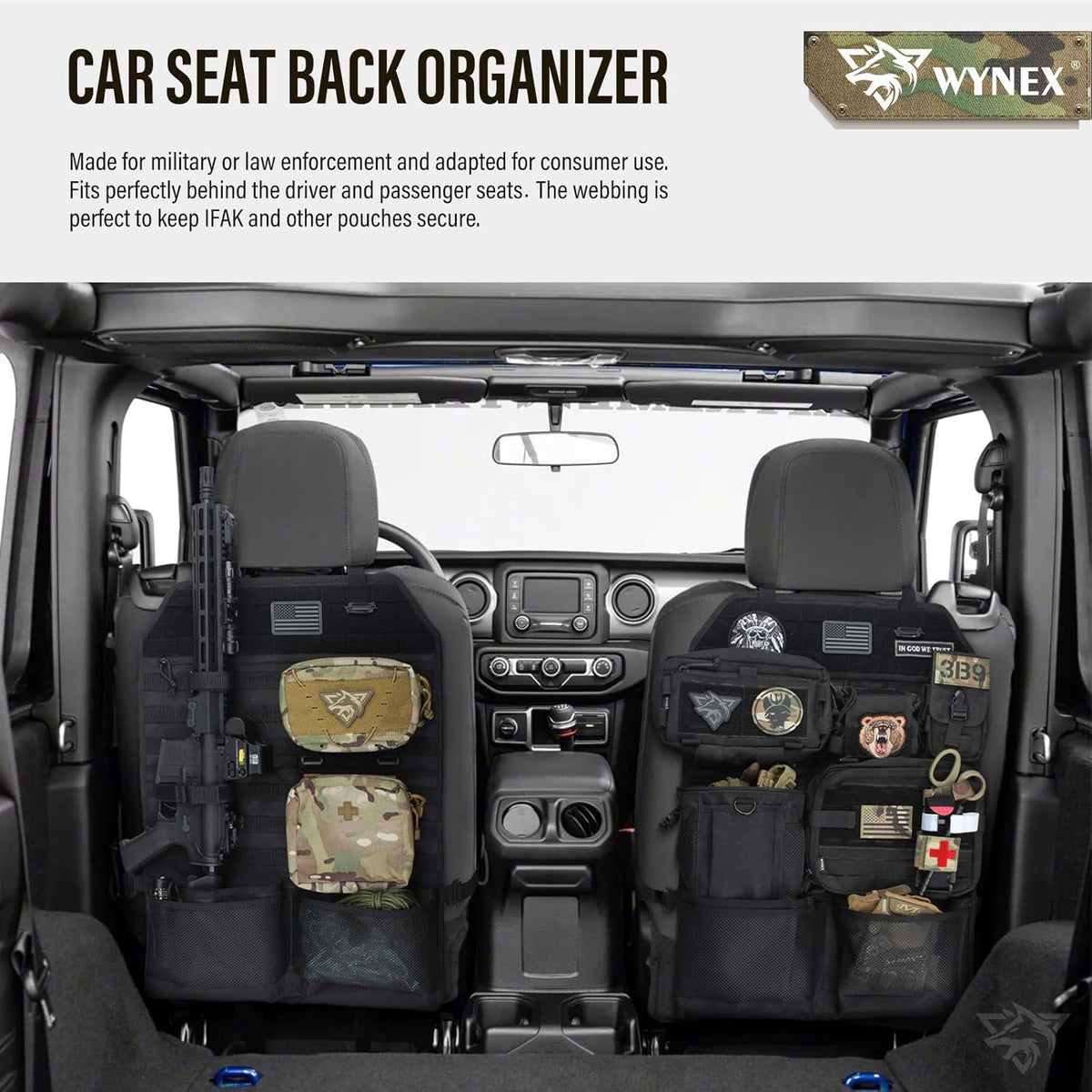 WYNEX Car Seat Organizer - Molle Backseat Cover with Visual Pockets & Sling Rack | Universal Fit for Trucks & SUVs
