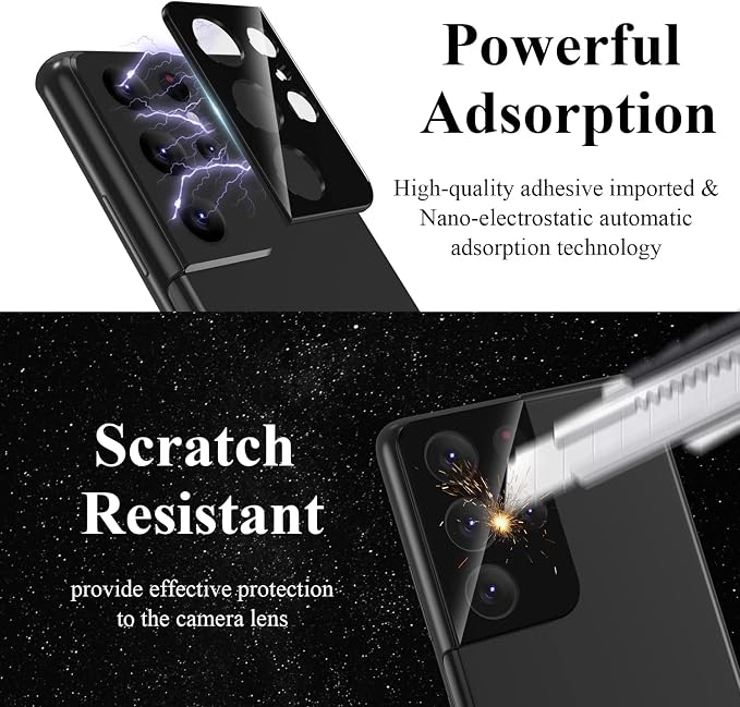 4 Pack Camera Lens Protector for Galaxy S21 Ultra, 9H Tempered Glass Camera