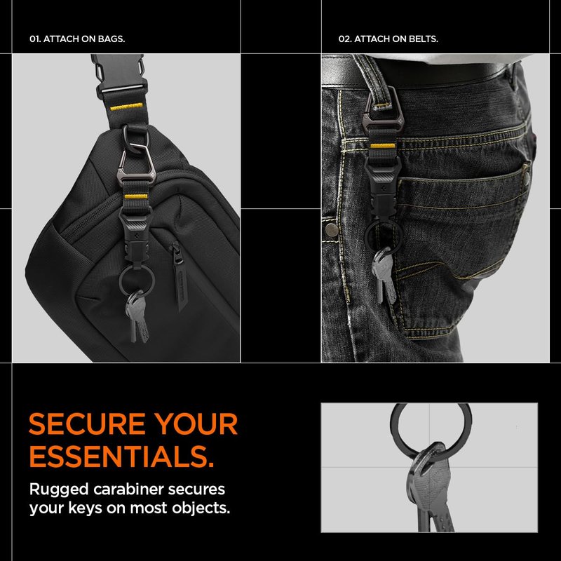 Spigen Life Magnetic Keychain Key Holder Quick Release Magnetic System and Secure Lock System, Detachable Magnetic Keychain Carabiner Key Ring Clip, Car Keychain Clip for Men Women