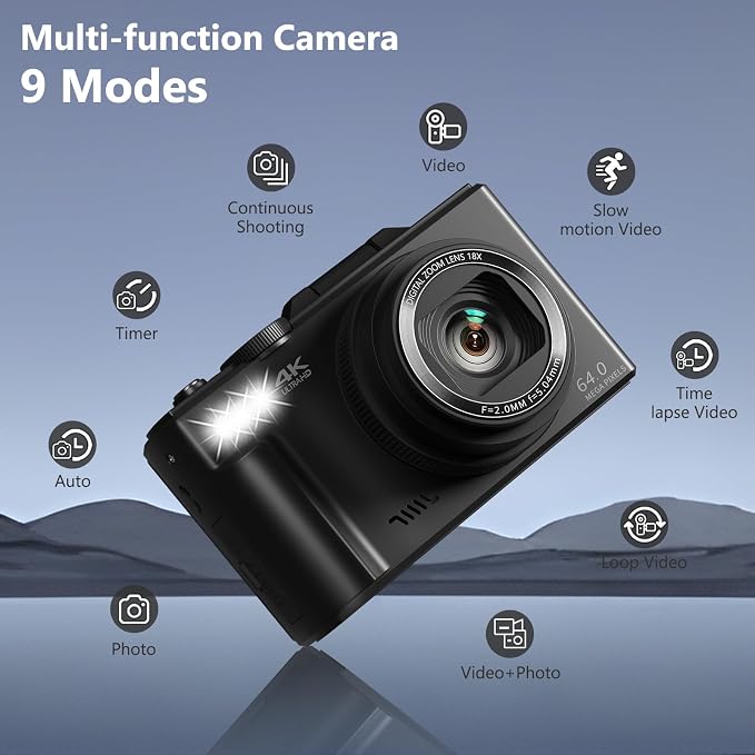 4K Digital Camera for Photography, 64MP Vlogging Camera for YouTube