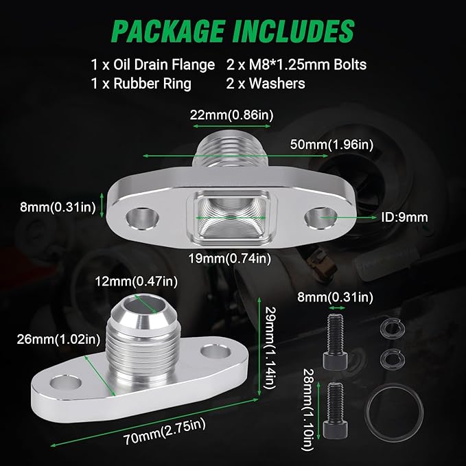 AN10 Oil Drain Flange,Funnel Type Oil Return with O Ring for T3 T4 GT28 GT30 GT35 T25 Turbo Charger CNC Process Leak Proof