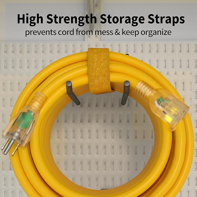 POWGRN 10 Ft 10AWG Outdoor Extension Cord Waterproof Heavy Duty 10 Gauge 3 Prong, Flexible Cold-Resistant Power Cord Indoor & Outside with Lighted Indicator End, 15Amp 1875W SJTW Yellow ETL Listed