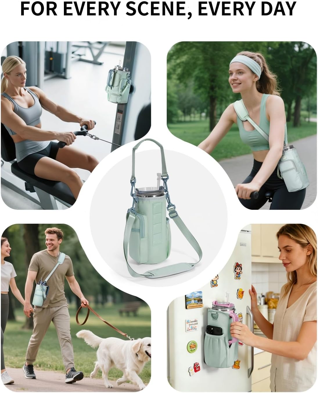 Sportsnew Magnetic Gym Bag - Water Bottle Carrier with Strap & Phone Pockets for 40oz Tumblers