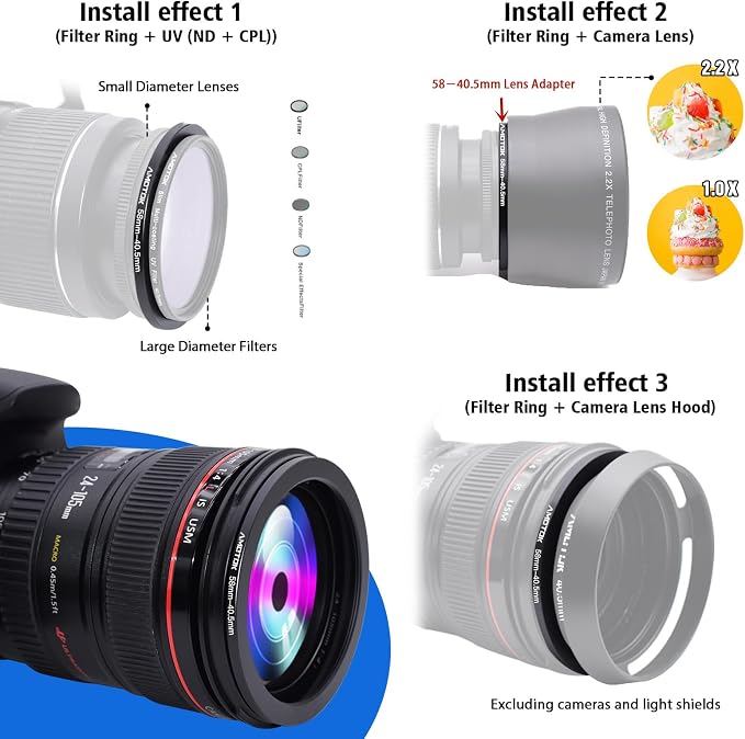 58mm Lens to 40.5mm Camera Lens Adapter, 58mm-40.5mm Filter Step-Down Ring