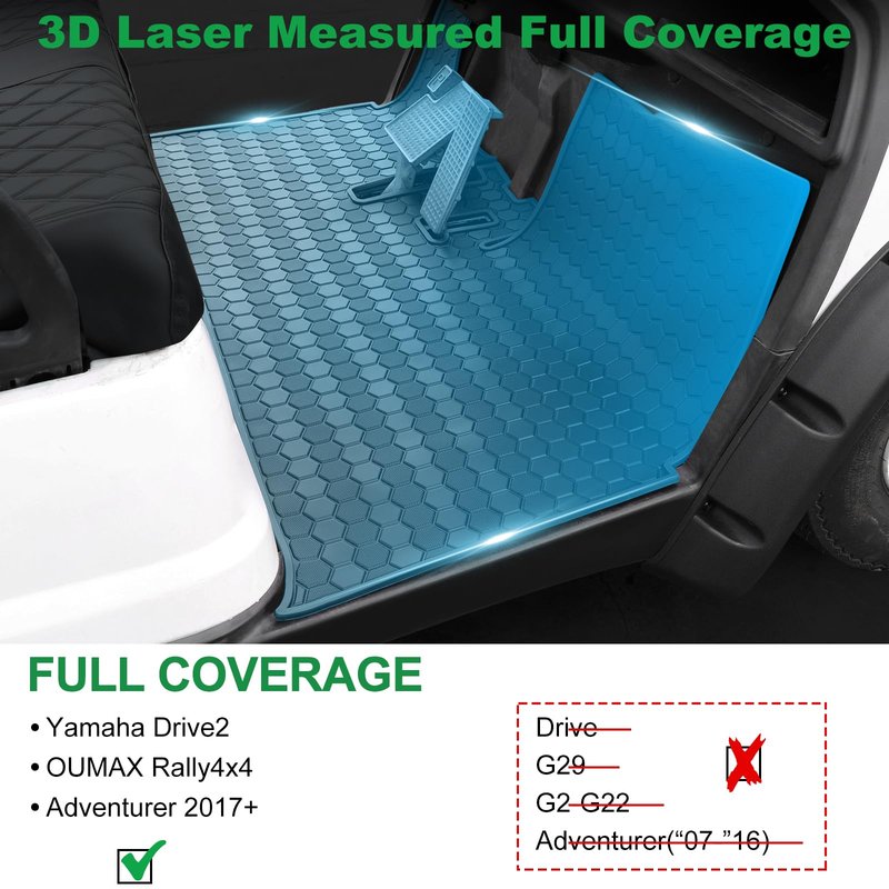 Yamaha Drive2 Golf Cart Floor Mat, Full Coverage Golf Cart Floor Mat Replacement for Yamaha Drive2 Models Only (2017-2023) and UMAX Rally 4x4-Black Trim