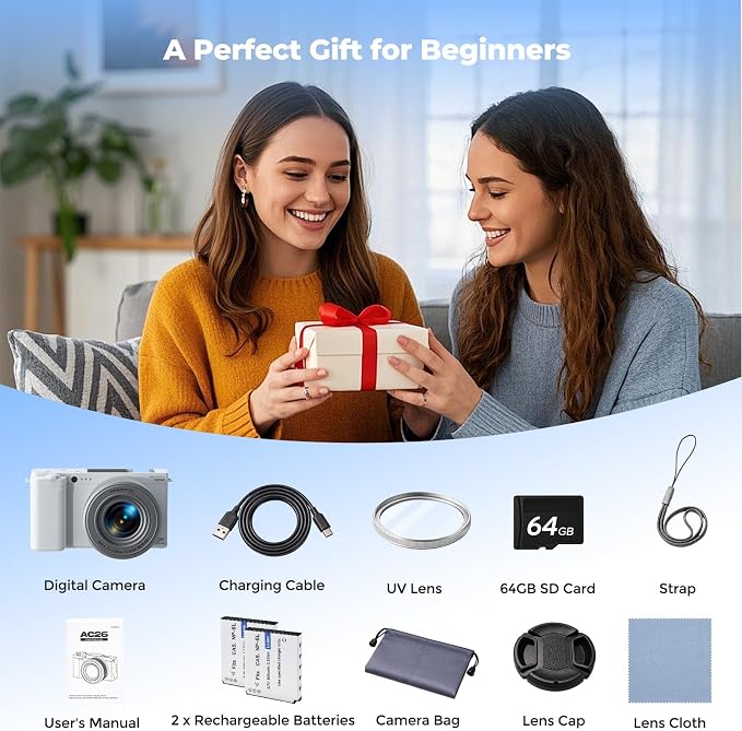 5K Digital Camera for Photography, 72MP Autofocus Point and Shoot Camera