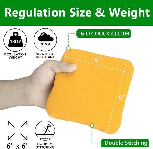 EunHo Cornhole Bags - Regulation Size & Weight All-Weather Bean Bags Set of 8 with Carry Case