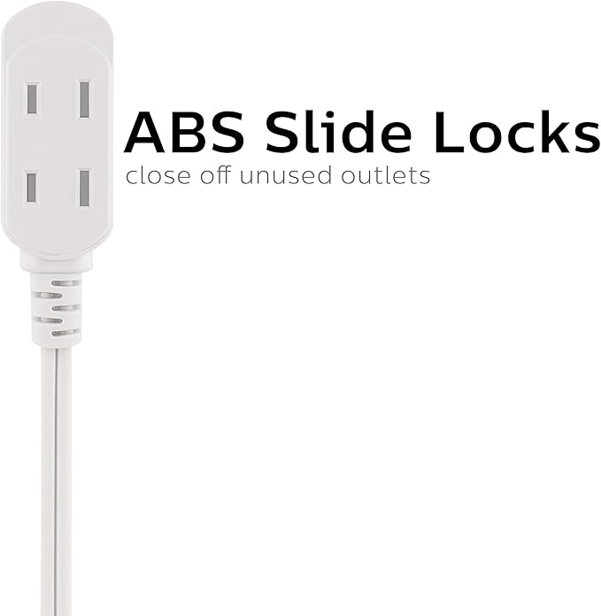Philips Extension Cord, 15 Ft, 3-Outlet Flat Plug Extension Cord, Flat Extension Cord with Multiple Outlets, 2 Prong Extension Cord, Safety Slide Long Extension Cord, 1 Pack, White, SPS1032WE/27