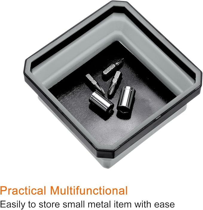HARFINGTON Collapsible Magnetic Parts Tray Foldable Tool Trays Square Small Metal Parts Organiser for Fixing Screw Bolts Nuts Washers Pins, Grey