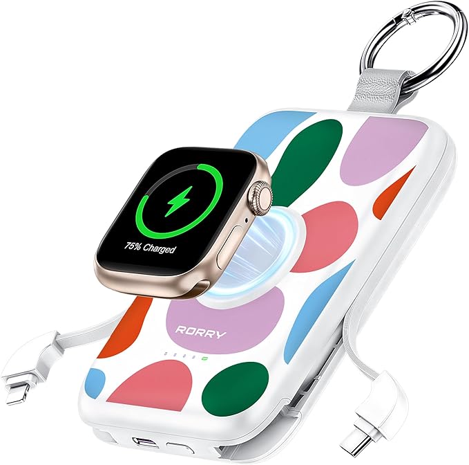 RORRY Portable Charger, 10000mAh PD 20W Fast Charging Portable Charger Power Bank with Built in Cables, Travel Battery Pack for iPhone and Apple Watch Ultra/11/10/9/8/7/6/5, Graffiti