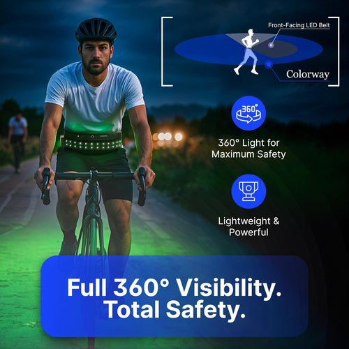 Colorway LED Running Belt - Reflective Running Gear with Removable Light Strip, 5 Bright Colors, USB Rechargeable, Adjustable Waist Pack, High Visibility, Night Safety Belts for Men and Women
